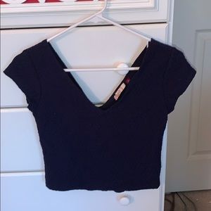 Navy Blur V-Neck Crop Top